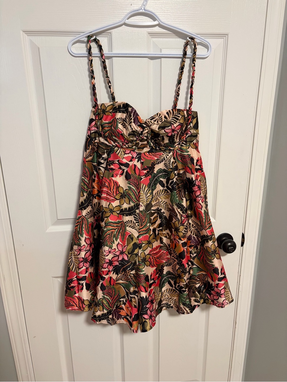 Hutch Tropical Floral Romper in Pink, Green, Black & Tan